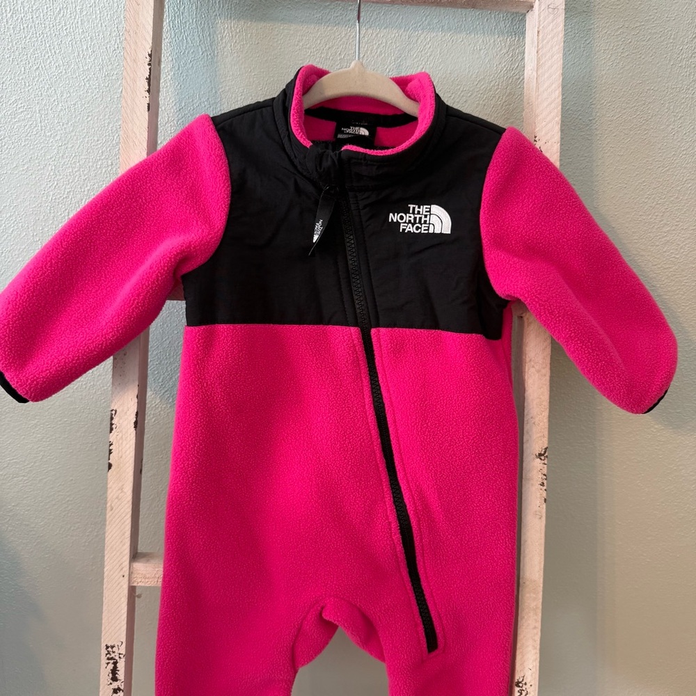 The North Face Pink and Black Baby Girl One Piece Fleece Snow Suit 3-6 Months - Picture 2 of 7